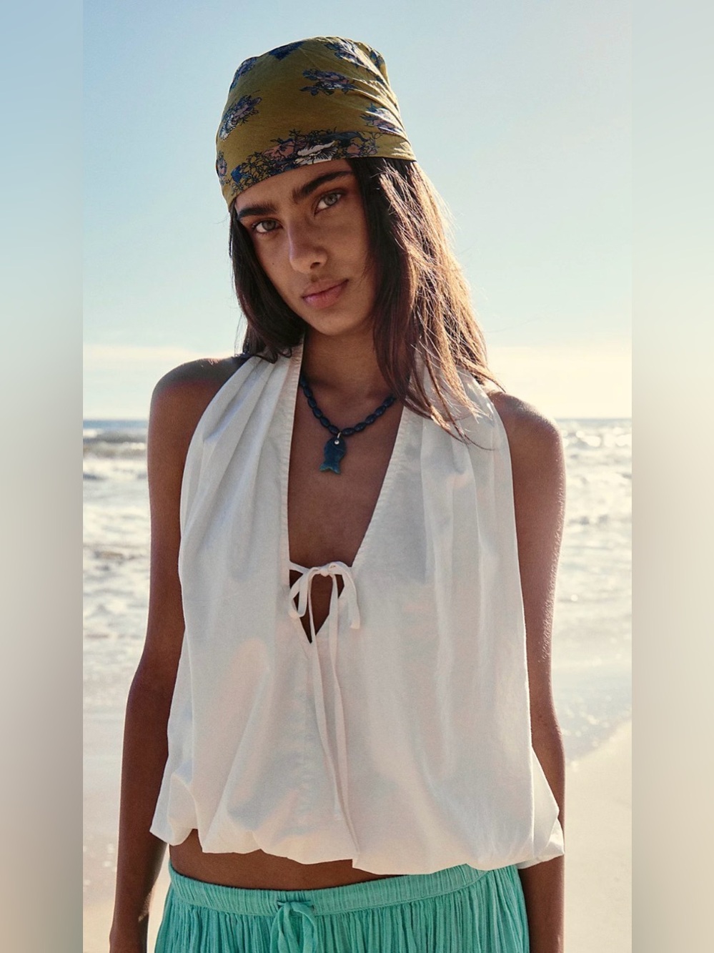 Free People bubble Cream Tie-Back Halter Tank Top